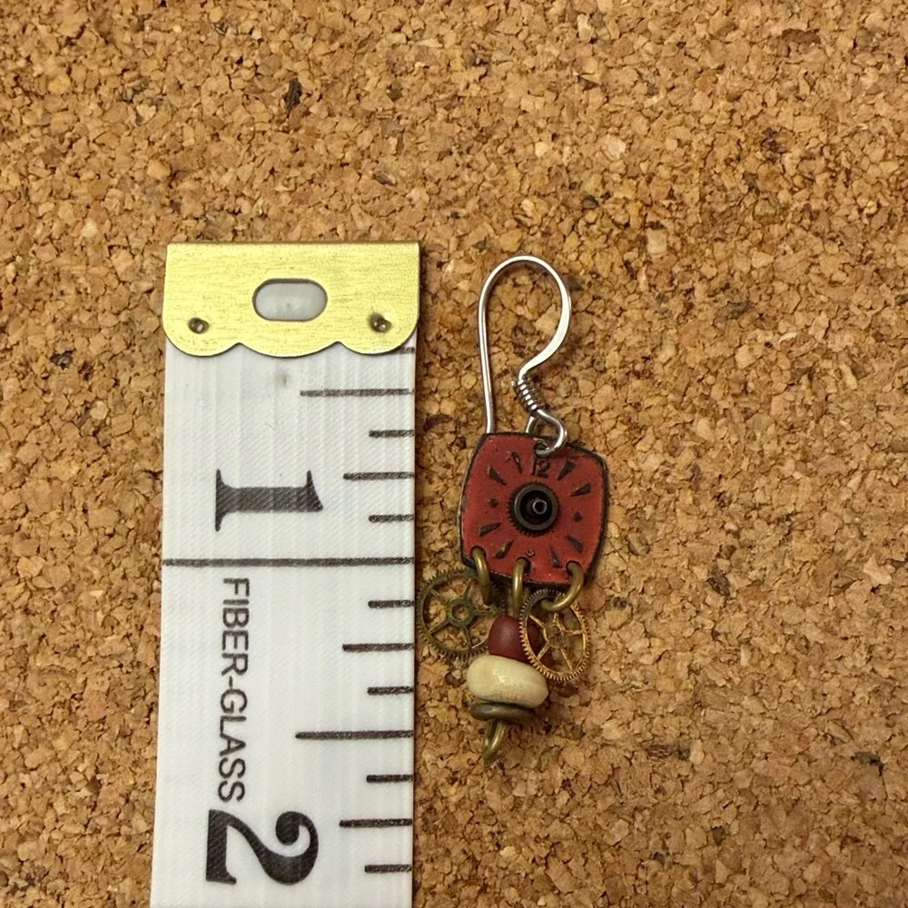 Artisan Red and Gold Earrings - Picture 4 of 5